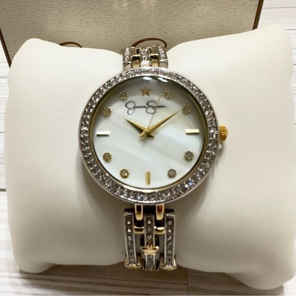 JESSICA SIMPSON RHINESTONE‎ STAR SILVER & GOLD TONE WRIST WATCH NEW IN BOX main image 7